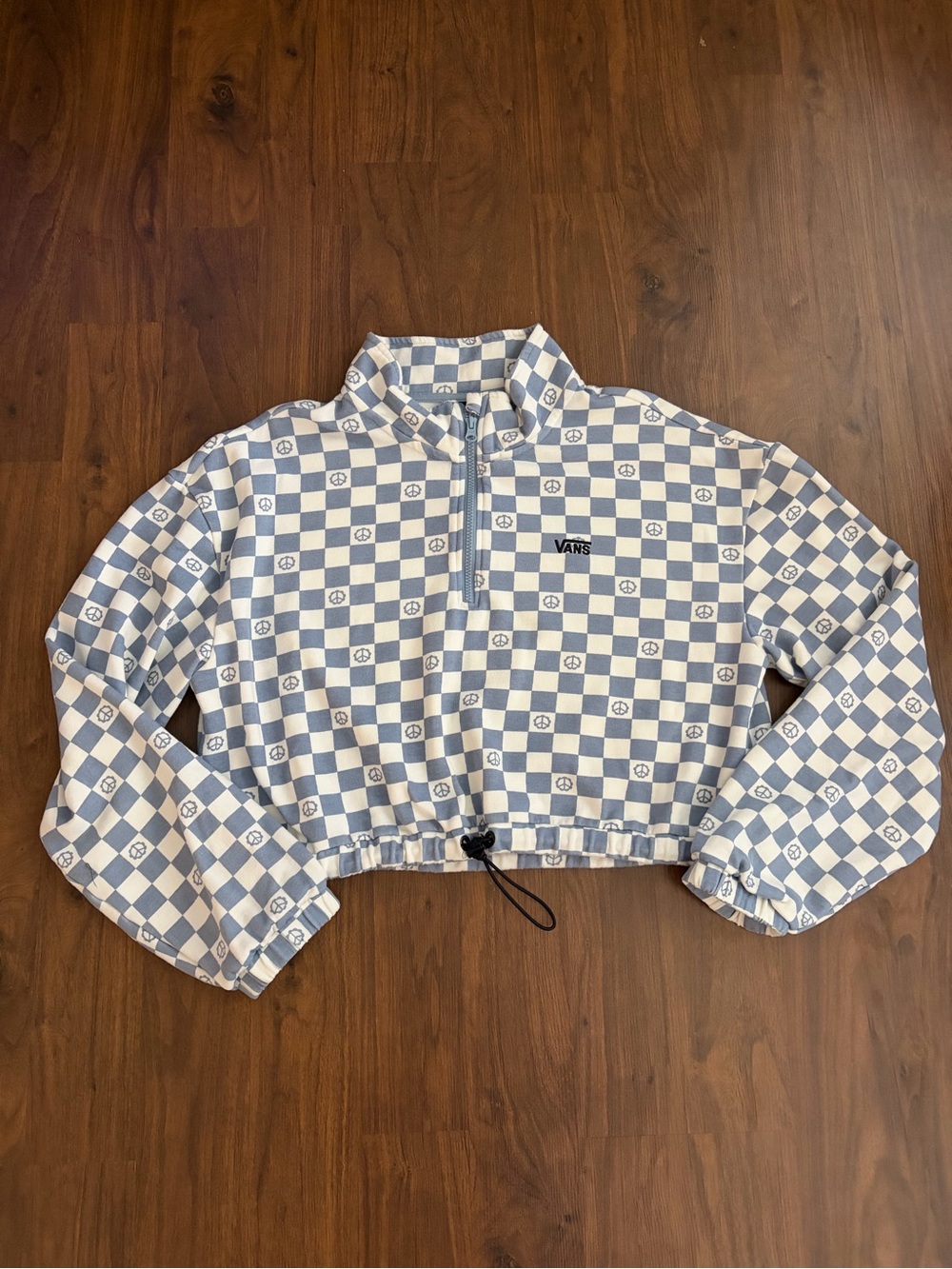 Vans Women's Light Blue & White Checkerboard Cropped Pullover